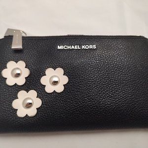 Michael Kors Black Leather Flower Wallet